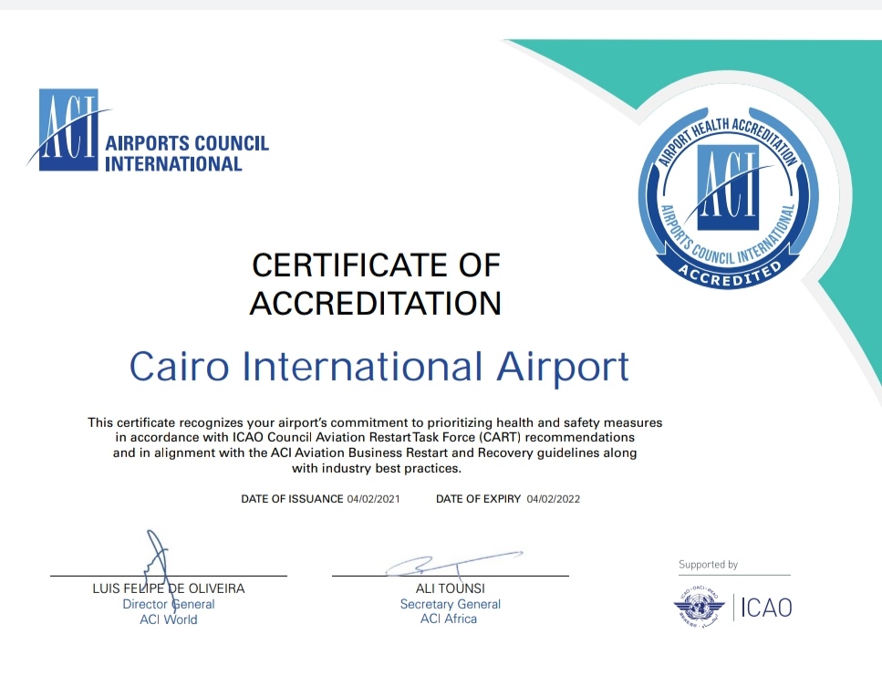 IMG 20210205 WA0004 الدولي للمطارات يمنح مطار القاهرة شهادة الاعتماد الصحي AHA