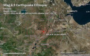 quakemap 10210122 زلزال جديد بقوة 4.9 يضرب إثيوبيا صباح اليوم ليرتفع الإجمالي الي 491 بدرجات مختلفة